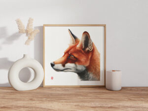 Aquarell eines Rotfuchs im Bilderrahmen